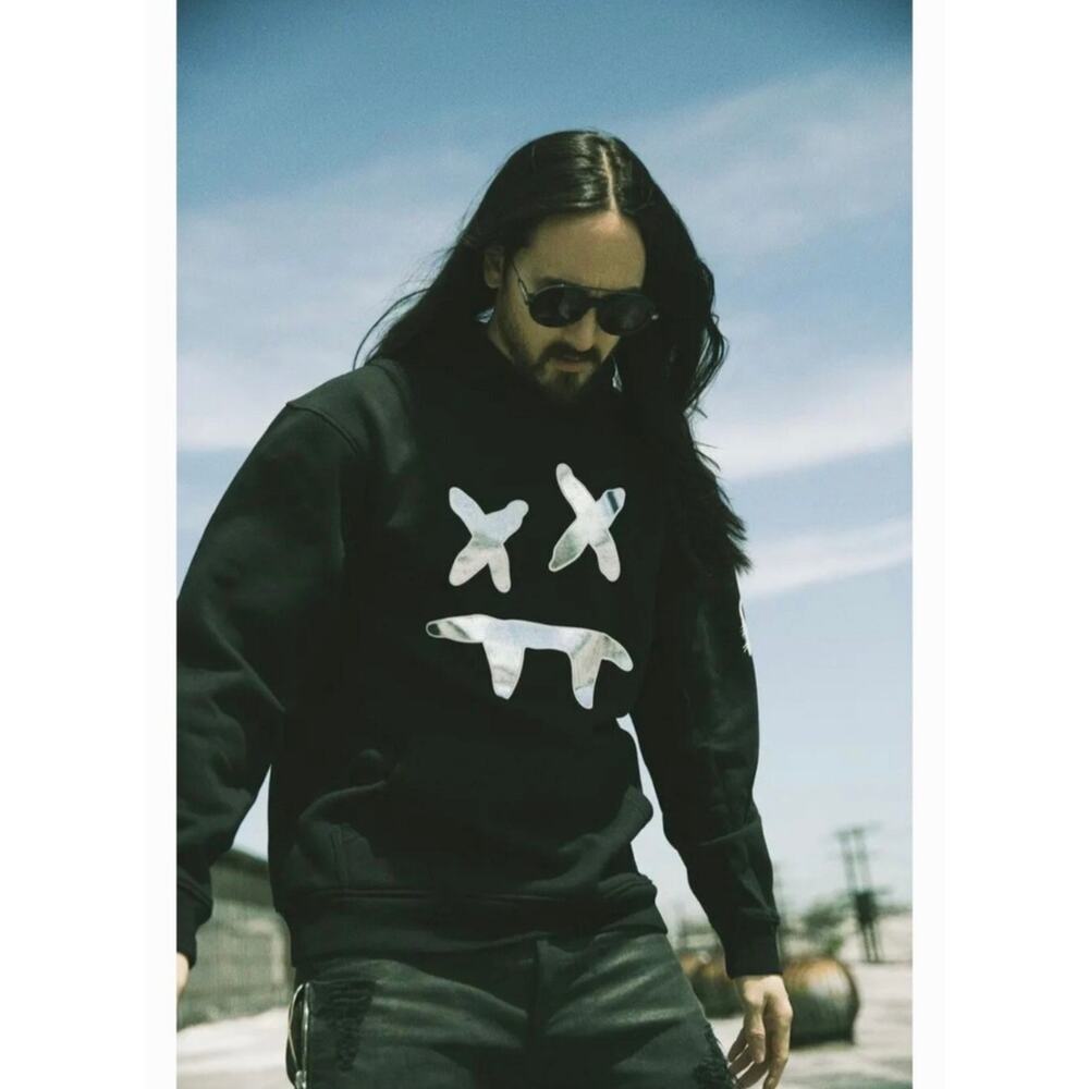 Steve Aoki black hoodie silver face printed men’s from the Kokomo‎ collection
